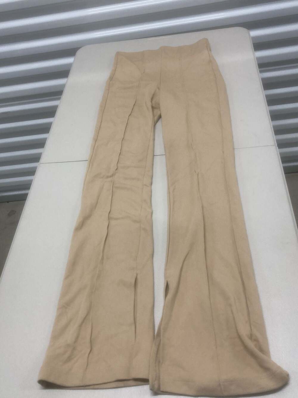 NA-KD Women's Beige High-Rise Split Hem Flare Trousers